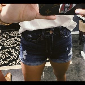 high waisted blue jean shorts